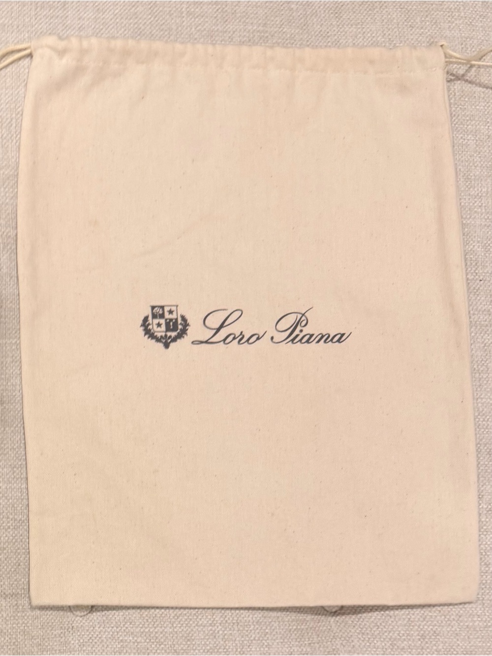 Loro Piana Natural Cream Logo Drawstring Pouch 15 h x 12 w inches